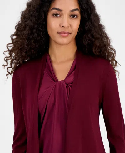 Kasper Women's Stitch-trim A-line Open-front Sweater In Burgundy