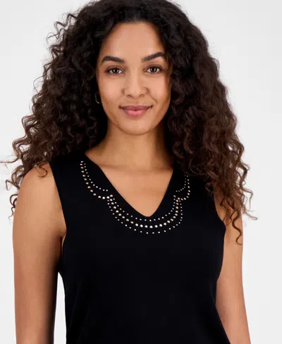Kasper Women's Studded V-neck Sleeveless Top In Black