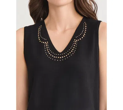 Kasper Women's Studded V-neck Sleeveless Top In Black