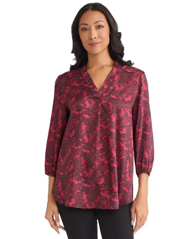 Jones New York Women's V-neck Top In Burgundy