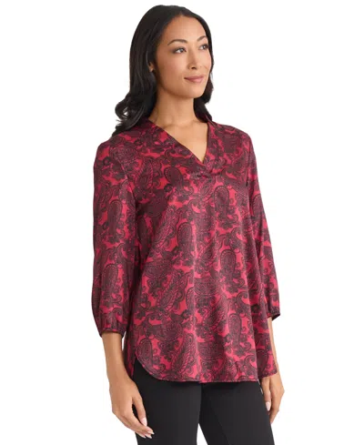 Jones New York Women's V-neck Top In Burgundy