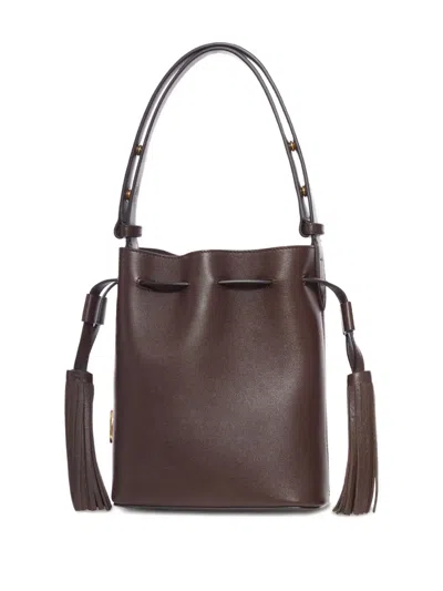 Valentino Borsa A Secchiello Vlogo Signature In Pelle Cioccolato  Donna In Brown