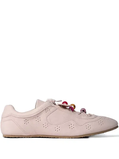 Cecilie Bahnsen Beaded Lace-up Leather Sneakers In Pink