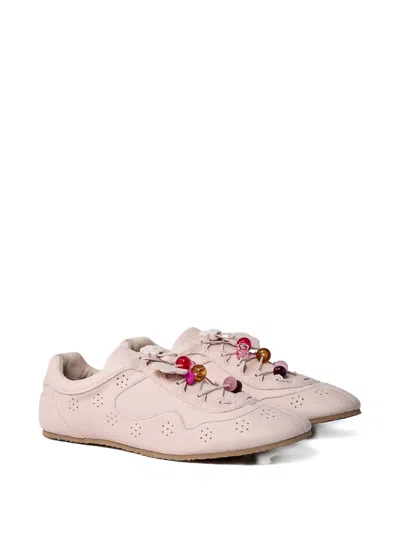 Cecilie Bahnsen Beaded Lace-up Leather Sneakers In Pink