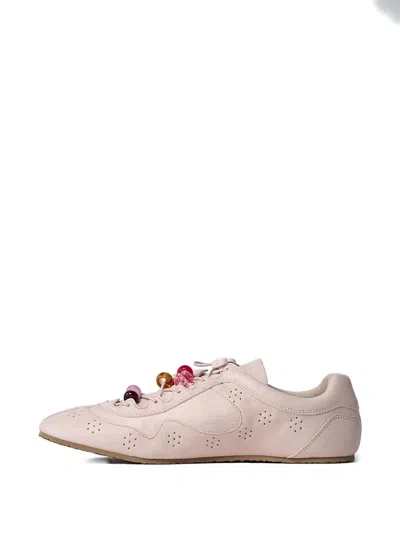 Cecilie Bahnsen Beaded Lace-up Leather Sneakers In Pink
