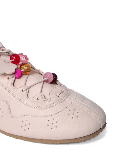 Cecilie Bahnsen Beaded Lace-up Leather Sneakers In Pink