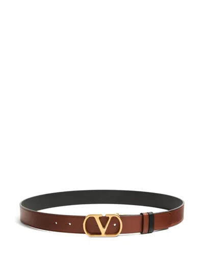 Valentino Garavani Vlogo Signature Reversible Shiny Calfskin Belt - 20mm / 1.2 In. Woman Black/deep In Black