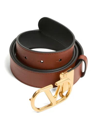 Valentino Garavani Vlogo Signature Reversible Shiny Calfskin Belt - 20mm / 1.2 In. Woman Black/deep In Black