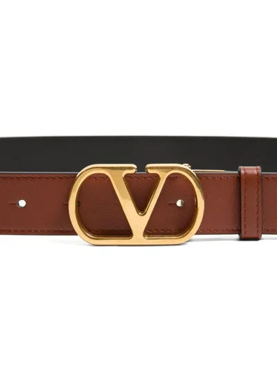 Valentino Garavani Vlogo Signature Reversible Shiny Calfskin Belt - 20mm / 1.2 In. Woman Black/deep In Black