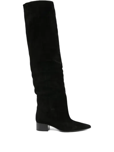 Khaite 40mm Pointed-toe Suede Boots In Black