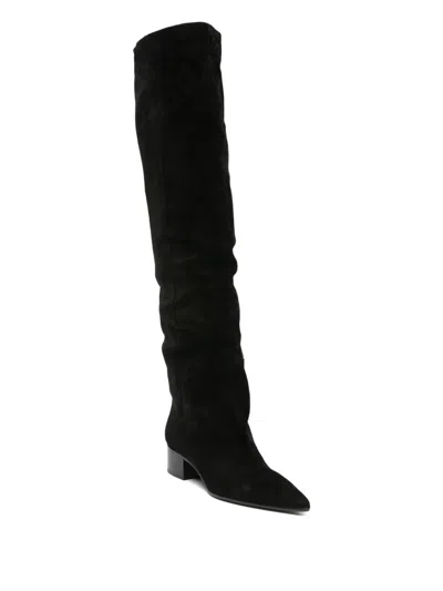 Khaite 40mm Pointed-toe Suede Boots In Black