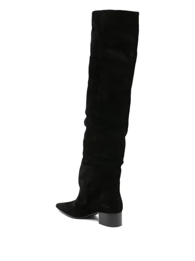 Khaite 40mm Pointed-toe Suede Boots In Black