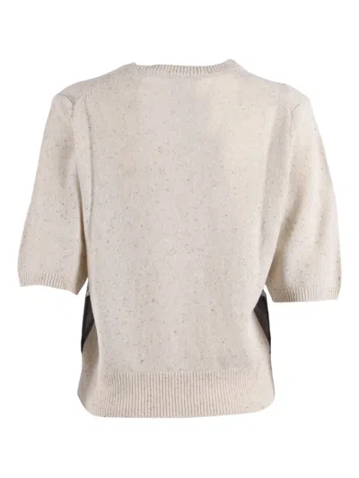 Ballantyne Argyle Knit Top With Ribbed Crew Neckline And Fitted Finish In Neutral