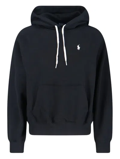 Polo Ralph Lauren Black Hoodie With Drawstring Hood And Pony Embroidery On The Front In Cotton Blend Woman In Black