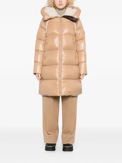 Save The Duck Beige Shiny Puffer Coat With Quilted Design In Neutral