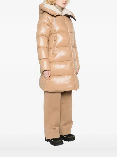 Save The Duck Beige Shiny Puffer Coat With Quilted Design In Neutral
