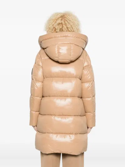 Save The Duck Beige Shiny Puffer Coat With Quilted Design In Neutral