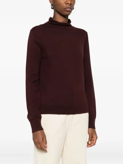 Yerse Joni Turtleneck Sweater In Wool And Cotton Blend  In Burgundy