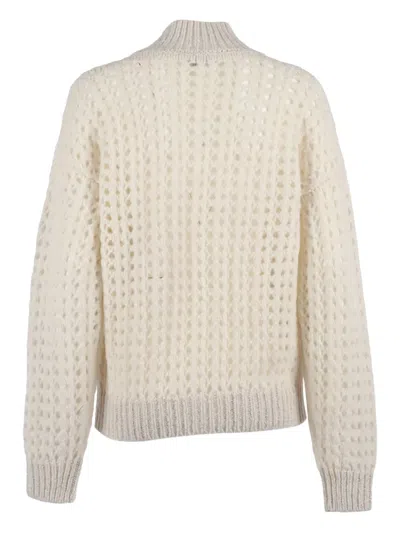 Peserico Textured Open-knit Sweater With Zip-up Front In Neutral