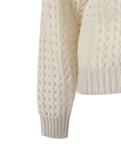 Peserico Textured Open-knit Sweater With Zip-up Front In Neutral