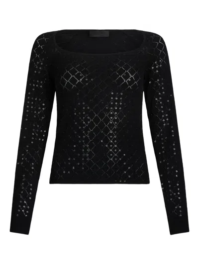 Liu •jo Fitted Black Sweater With Subtle Sequins In Black