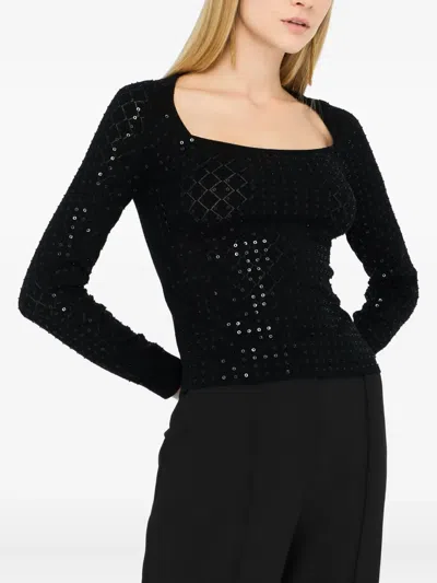 Liu •jo Fitted Black Sweater With Subtle Sequins In Black