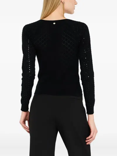 Liu •jo Fitted Black Sweater With Subtle Sequins In Black