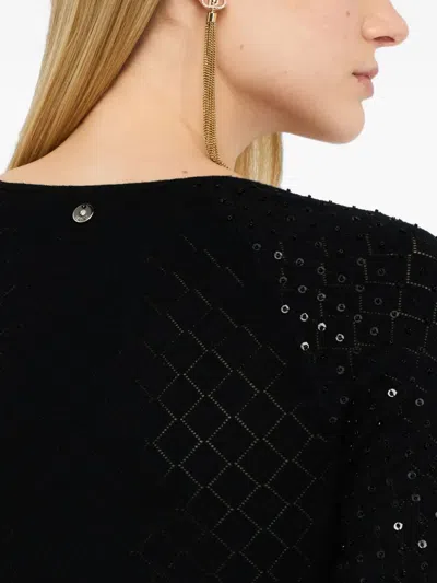Liu •jo Fitted Black Sweater With Subtle Sequins In Black