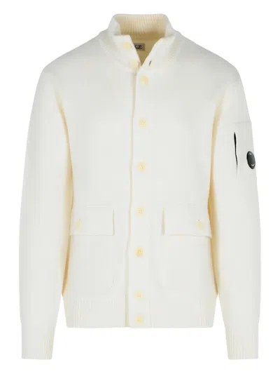 C.p. Company Wool Blend Sweater Front Pockets In White