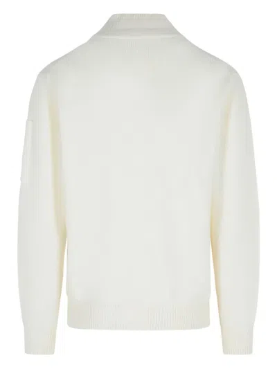 C.p. Company Wool Blend Sweater Front Pockets In White