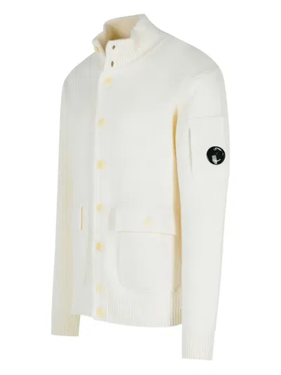 C.p. Company Wool Blend Sweater Front Pockets In White