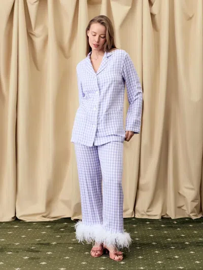 Sleeper Gingham Feather-trimmed Pajamas In Purple