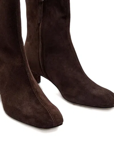 Aeyde 45mm Millie Suede Block-heel Boots In Brown