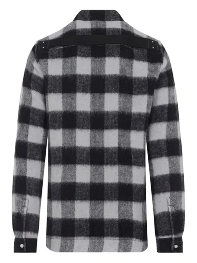 Rick Owens Checked Pattern Long Sleeve Outer Shirt In Black