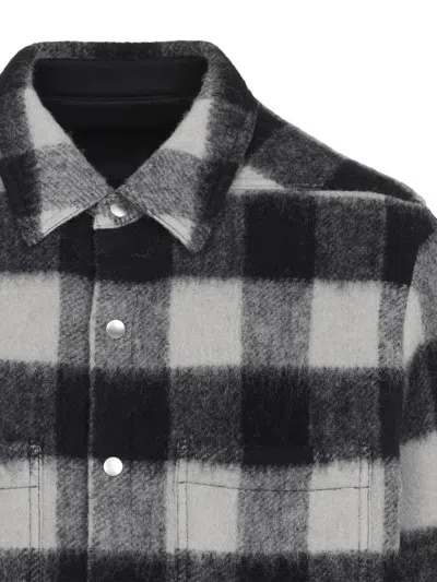 Rick Owens Checked Pattern Long Sleeve Outer Shirt In Black
