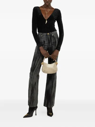 美洲豹印花丝绒连体衣