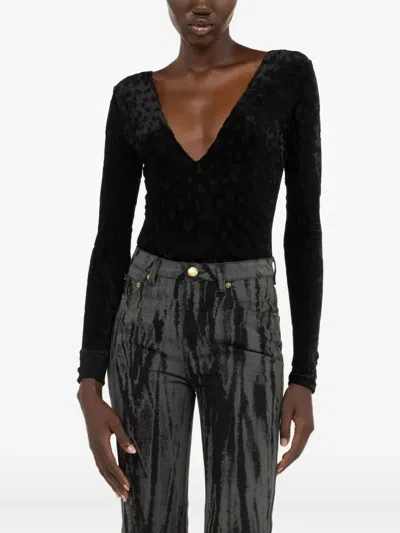 美洲豹印花丝绒连体衣