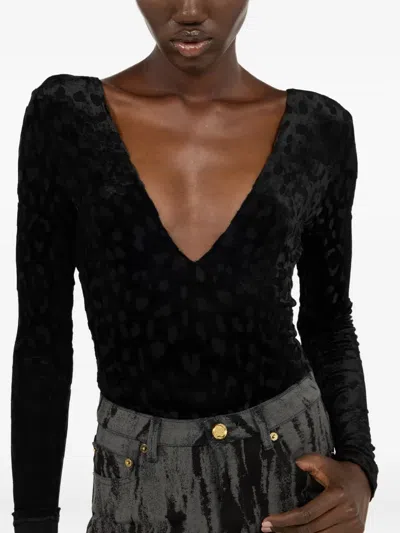 美洲豹印花丝绒连体衣