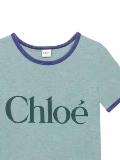 Chloé Fitted Logo T-shirt In Cotton-mix Jersey In Blue