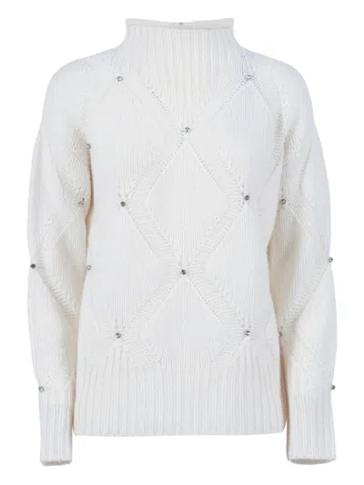 Kangra Cashmere High Neck Sweater With Diamond Intarsia In White