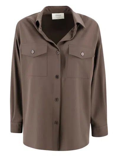 Weekend Max Mara Wool Shirt With Loose Cut And Front Pockets In Brown