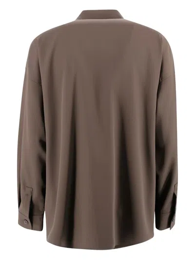 Weekend Max Mara Wool Shirt With Loose Cut And Front Pockets In Brown