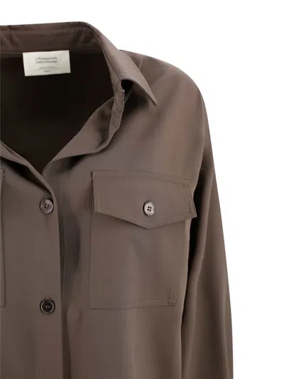 Weekend Max Mara Wool Shirt With Loose Cut And Front Pockets In Brown