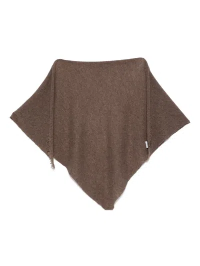 Faliero Sarti Triangle Scarf With Soft Texture And Fringed Edges In Brown
