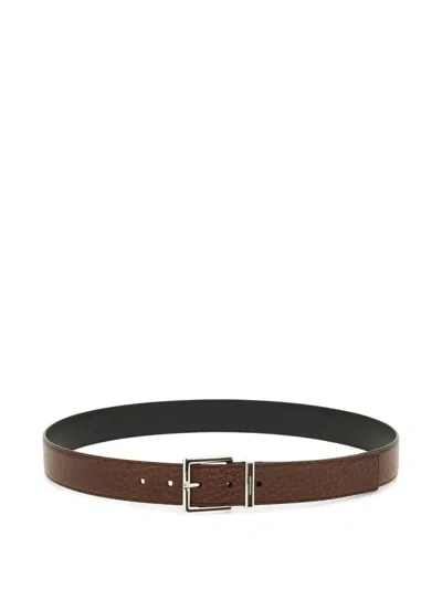 Ferragamo Fixed Belt With A Square Buckle In Brown