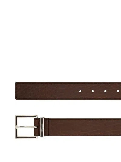 Ferragamo Fixed Belt With A Square Buckle In Brown