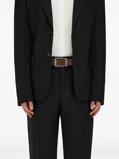 Ferragamo Fixed Belt With A Square Buckle In Brown