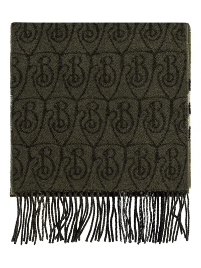 Burberry Monogram Fringed Scarf In Green