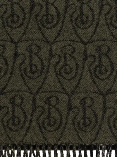 Burberry Monogram Fringed Scarf In Green