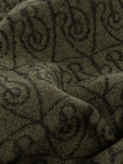 Burberry Monogram Fringed Scarf In Green